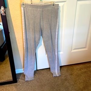 grey leggings with a white stripe on each side
